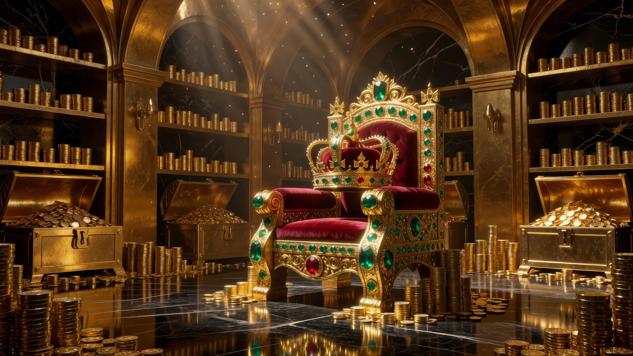 A golden throne in the Titan Treasure VIP vault